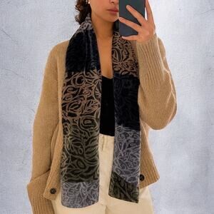 Vintage 90s Pazuki London Handcrafted Silk Velvet Floral Scarf